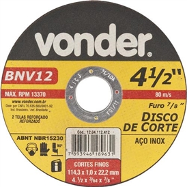 DISCO P/CORTE VONDER 4.1/2X1/8X7/8